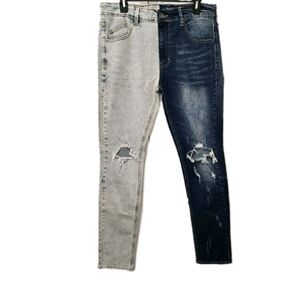 Distressed two tone straight-leg skinny jeans ripped Men's Size 34 NEW